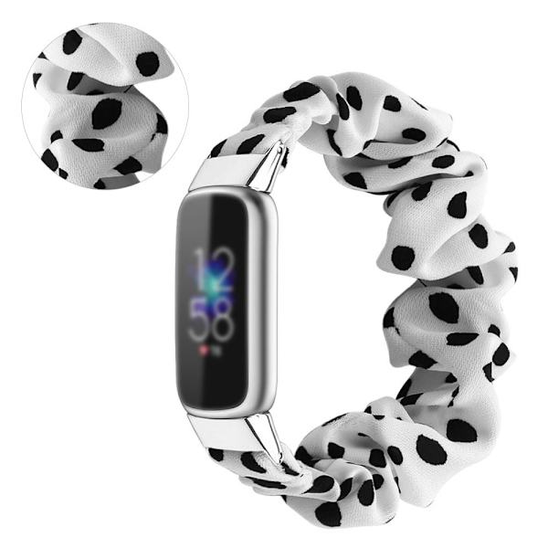 Fitbit Luxe moderiktigt elastiskt klockarmband i scrunchie-stil - Vit Prickig / Storlek: S Vit