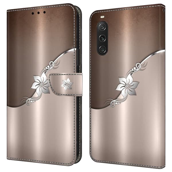 För Sony Xperia 10 V Skyddsfodral 3D-mönster Tryck Läder Plånbok Telefonskal - Silverblomma Silvergrå