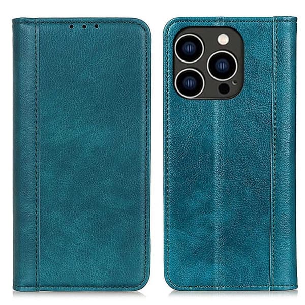 Ekte lærdeksel med magnetisk lukking for iPhone 14 Pro - Grønn Green