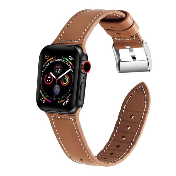Apple Watch Series 5 44mm silikone genuin læder Urrem - Brun Brown