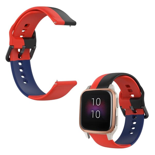 20mm three color silicone watch strap for Garmin watch - Red / Black / Blue multifärg