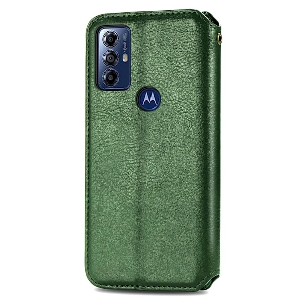 Læder Etui med A Stilfuldt Rhombus Tryk til Motorola Moto G Play (2023) - Grøn Green