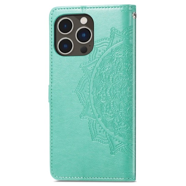 Mandala läder iPhone 14 Pro fodral - Grön Grön