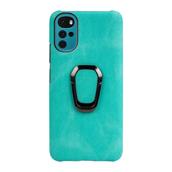Stötsäkert läderfodral med oval kickstand för Motorola Moto G22 - Cyan Grön