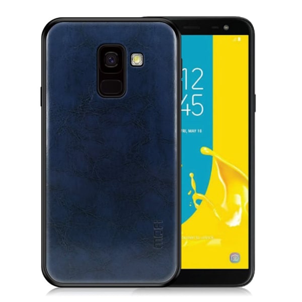 MOFI Samsung Galaxy J6 (2018) mobilskal plast silikon syntetläder - Blå Blå