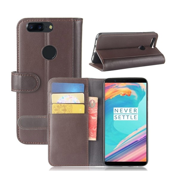 OnePlus 5T etui laget av split lær og silikon - Mørk brunt Brown