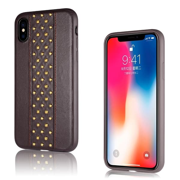SULADA iPhone X læderetui med nittedekoration - Brun Brown