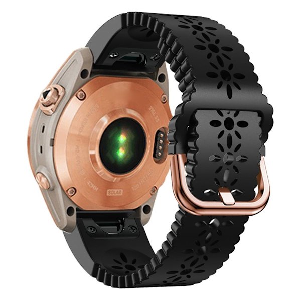 Urrem i silikone med blomstermønster til Garmin-ur - Sort Black