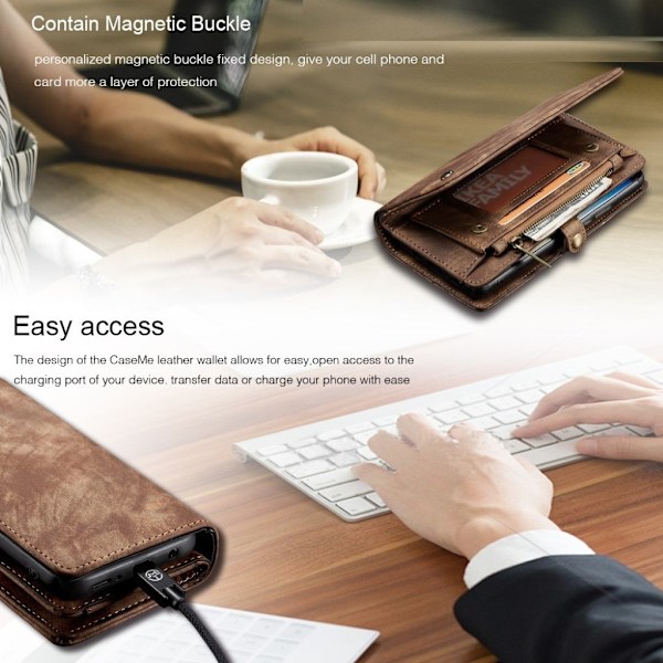 CaseMe Samsung Galaxy A70 Zipper Wallet Etui - Brun Brown