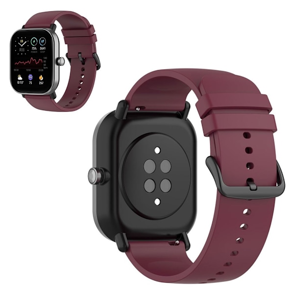 20 mm enkel silikoneurrem til Amazfit-ur - Rødvin / Sort Spænde Red