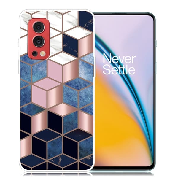 Marmordesign OnePlus Nord 2 5G deksel - Blå / Gullfarget Kube Multicolor