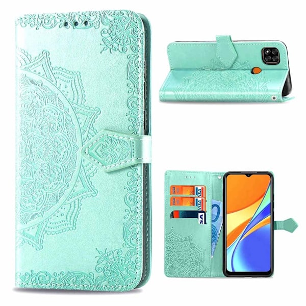Mandala Xiaomi Redmi 9C Flip Etui - Cyan Green