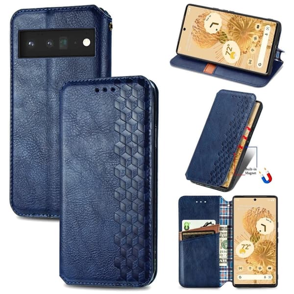 Nahkakotelo With A Stylish Rhombus Imprint For Google Pixel 6 Pro - Sininen Blue