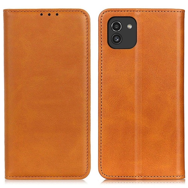 Lompakko-style Aitoa Nahkaa Läppäkotelo For Samsung Galaxy A03 - Ruskea Brown