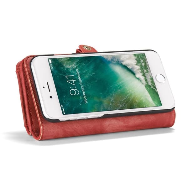 Caseme iPhone 7 / 8 2-i-1 flippetui av splittet lær - Rød Red