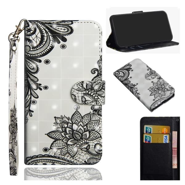 iPhone Xs Max flip etui i læder med lysspot-dekor - Lace Flower Black