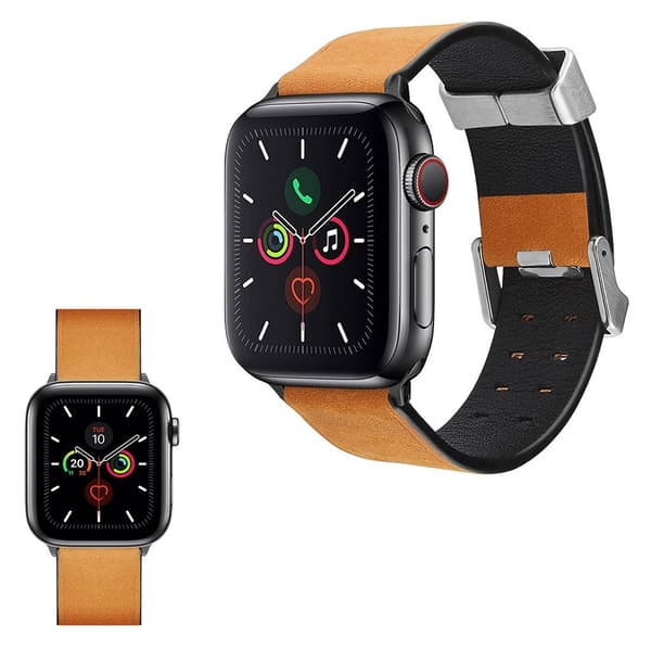 Apple Watch Series 5 / 4 44mm unik urrem i ægte læder - Gul Yellow