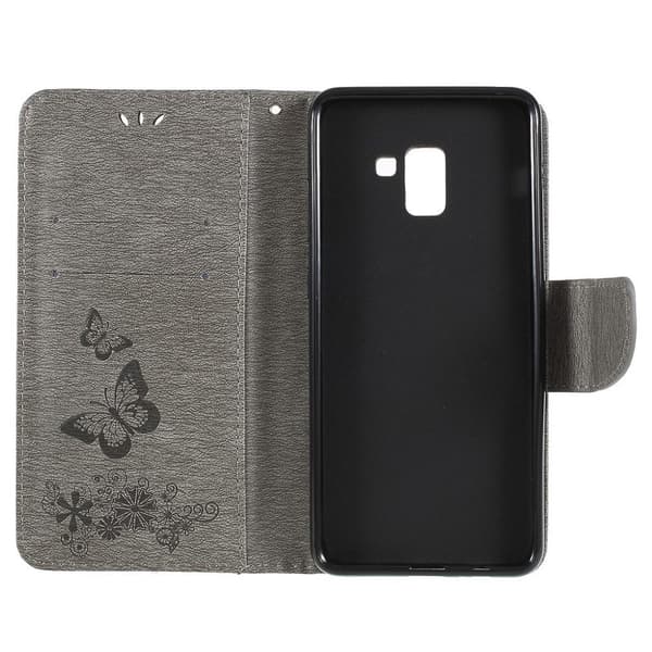 Samsung Galaxy A8 (2018) Etui laget av kunstlær og silikon - Grå Silver grey