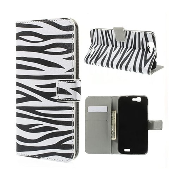 Moberg Huawei Ascend G7 Lær Flipp Etui - Zebra Striper Multicolor