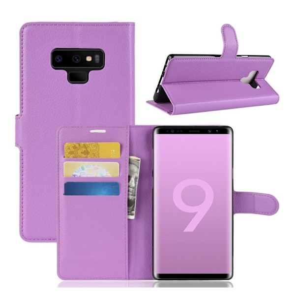 Samsung Galaxy Note9 mobiletui i kunstlæder med Litchi overfalde samt pung - Lilla Purple
