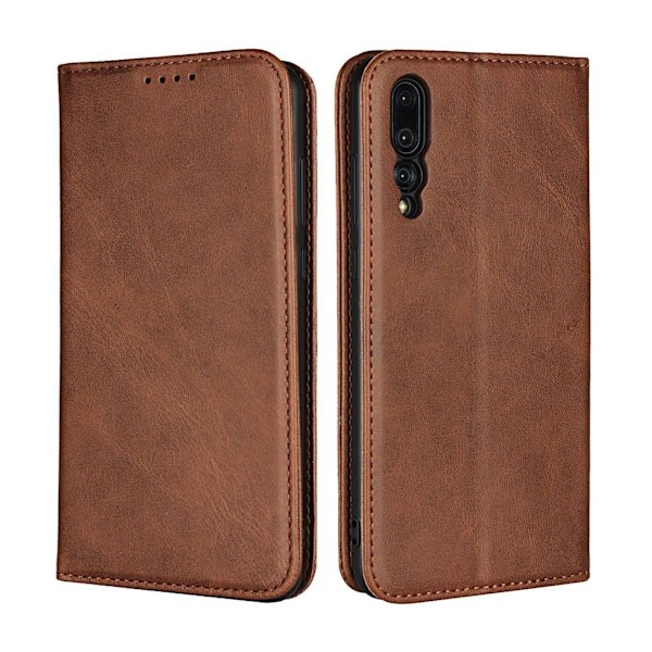 Huawei P20 Pro auto-absorberende læder flip etui - Kaffe Brown
