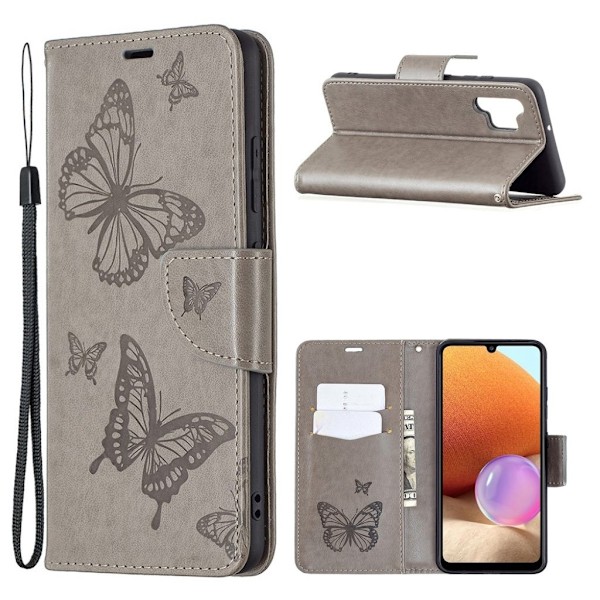 Butterfly läder Samsung Galaxy A32 fodral - Silver/Grå Silvergrå