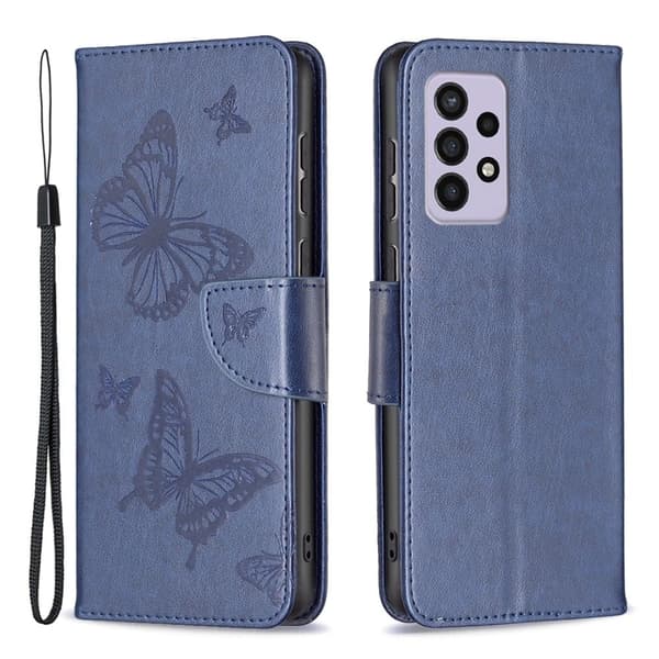 Butterfly Samsung Galaxy A33 5G Läppäkotelo - Tummansininen Blue