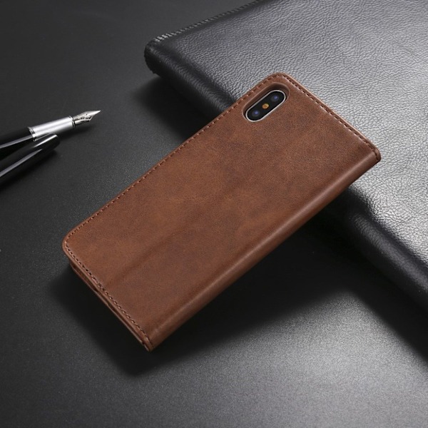 LC.IMEEKE iPhone X flip etui - Brun Brown