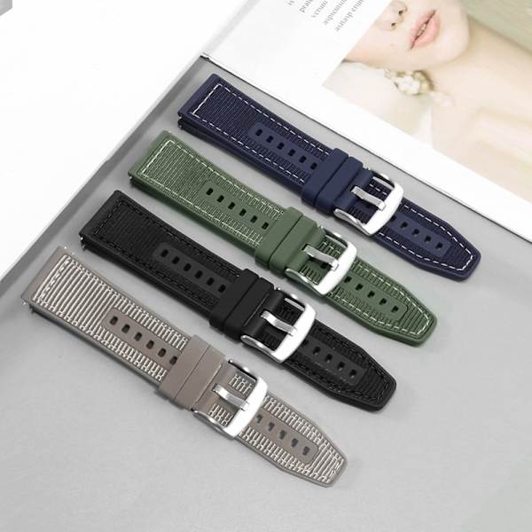 Universal 22mm andningsbar vävd canvas ersättningsrem Justerbart smartklockarmband - Grå Silvergrå
