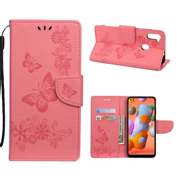 Butterfly läder Samsung Galaxy A11 fodral - Rosa Rosa
