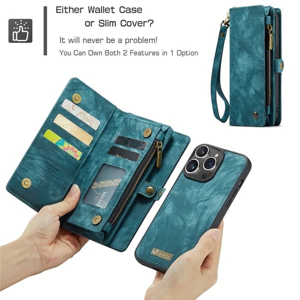 CaseMe iPhone 15 Pro Zipper Lompakko - Sininen Blue