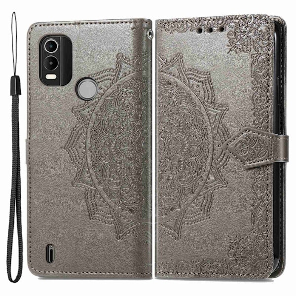 Mandala läder Nokia C21 Plus fodral - Silver/Grå Silvergrå