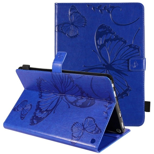 Amazon Fire HD (2021) butterfly pattern leather case - Blue Blå