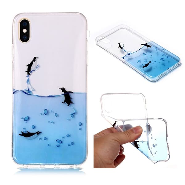 iPhone Xs Max-geletui med mønsterprint - Svømmende Pingvin Multicolor
