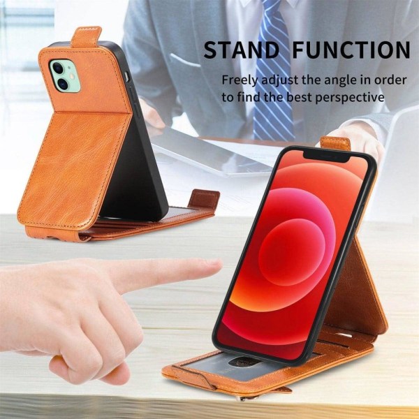 Vertical Flip Phone Suojakotelo With Zipper For iPhone 12 Mini - Brown