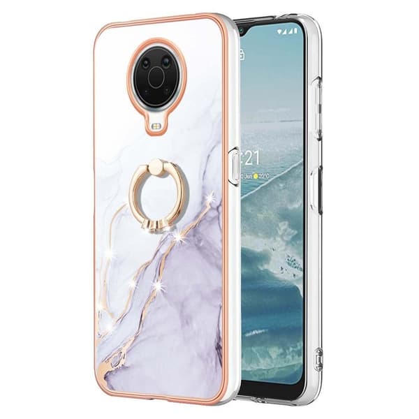 Marble Patterned Suojakuori With Ring Holder For Nokia G10 / G20 - Valkoinen Marble Haze White