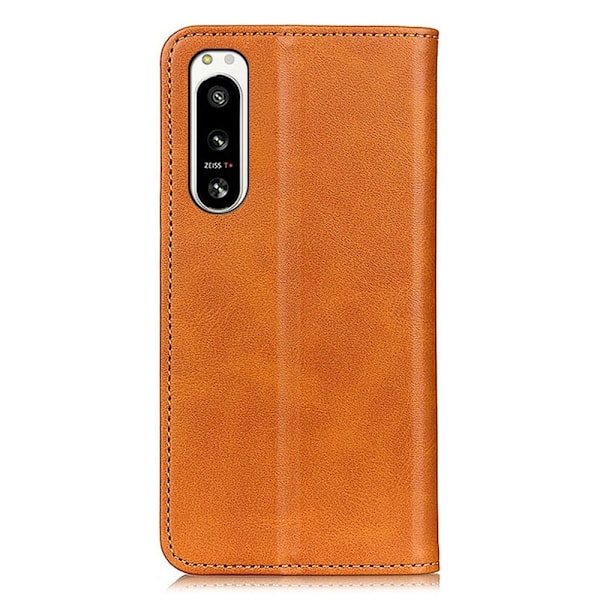 Flip Etui med Pung i Ægte Læder til Sony Xperia 5 Iv - Brun Brown