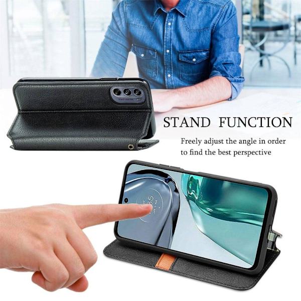 Læder Etui med A Stilfuldt Rhombus Tryk til Motorola Moto G62 5G - Sort Black