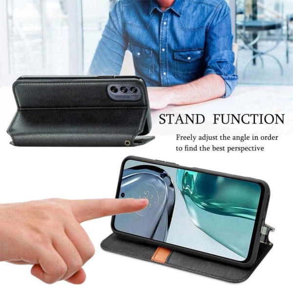 Läder Motorola Moto G62 5G fodral med romb-design - Svart Svart
