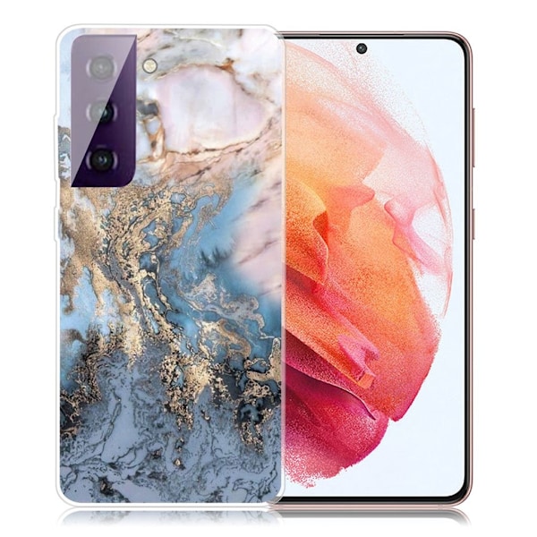 Marmormotiv Samsung Galaxy S21 skal - Blåaktig Guldmarmor Blå