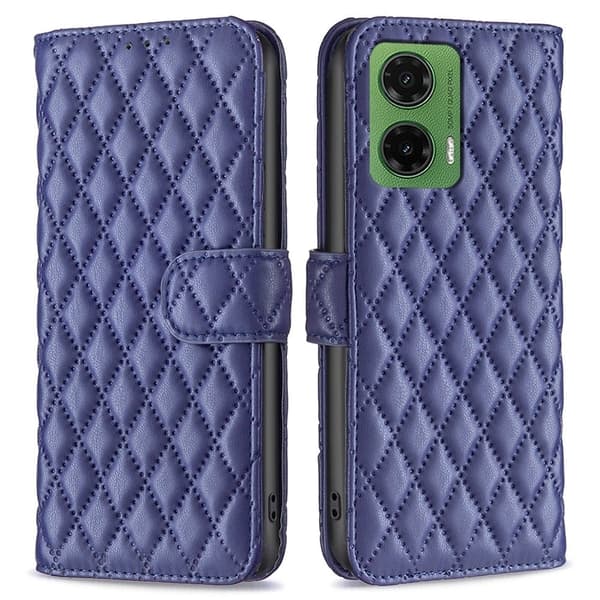 Rhombus mat Motorola Moto G35 flip etui - Blå Blue