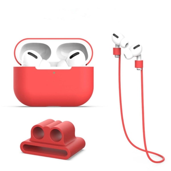 AirPods Pro 2 silikonisuojus hihnalla ja kuulokkeiden pidikkeellä - Punainen Red