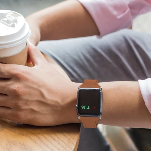 Apple Watch Series 5 44mm ægte læder Urrem - Brun Brown