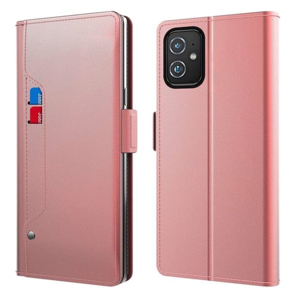 Phone Etui med Make-up Mirror og Slick Design til ASUS Zenfone 8 - Rose Gull Pink