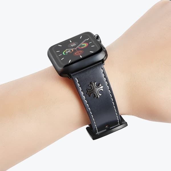 Apple Watch Series 5 / 4 44mm ægte cross style læderurrem - Blå Blue