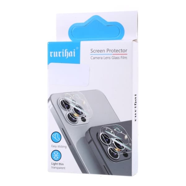 RURIHAI iPhone 13 Mini / 13 kameralinsskydd av härdat glas med metallram - Blå Transparent