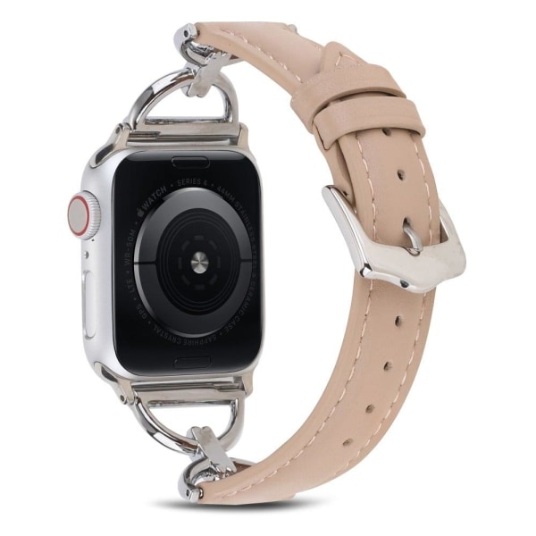 Apple Watch (45mm) aito nahkainen D-rengas ranneke - Khaki / Hopea Beige