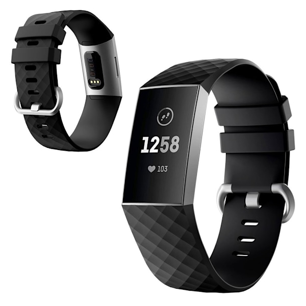 Fitbit Charge 4 / 3 timanttikuvioinen kellonauha - Musta Koko: S Black