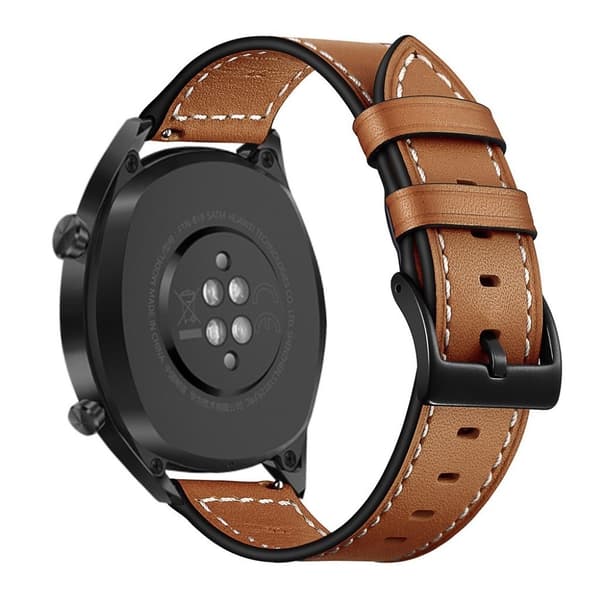 Huawei Watch GT / Watch 2 / Watch Magic stitching ægte læder Urrem - Mørkebrun Brown