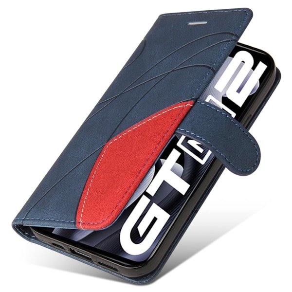 Texturerat läder Realme GT Neo 3T / Realme GT Neo2 / Realme GT2 fodral med handledsband - Blå Blå